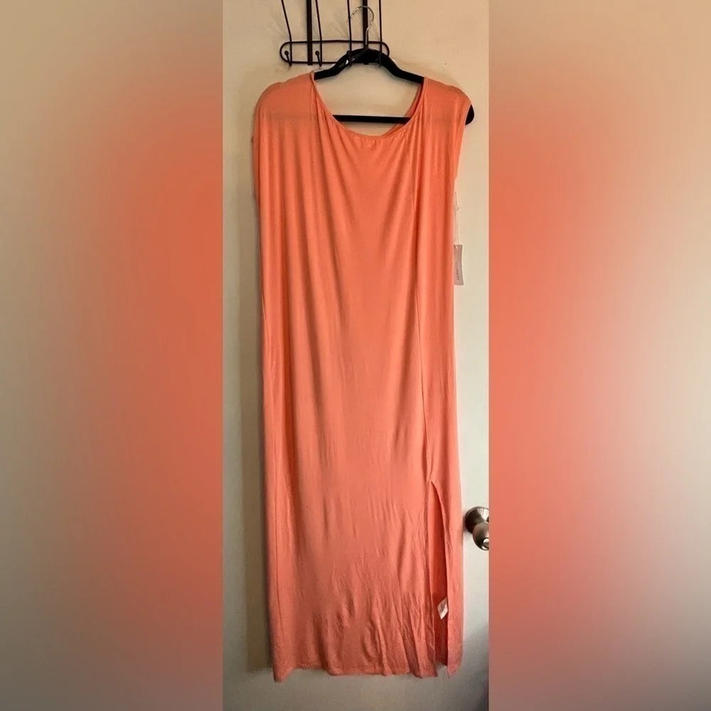 NWT Six/Fifty Womens Sz Small Peach 93/7 Rayon/Spandex Midi Sleeveless Dress